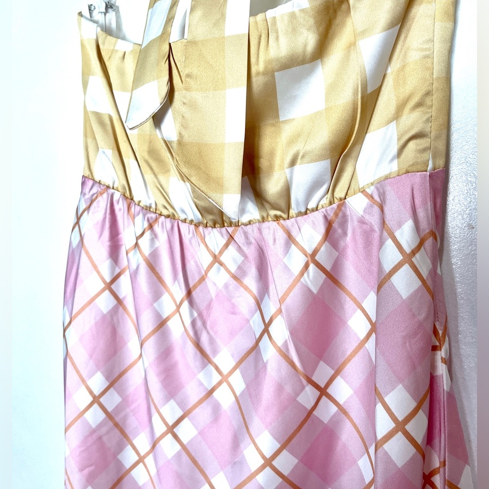 Picnic Plaid Satin Midi Dress Halter Y2K Slip AU 6 US XS - Picture 7 of 16